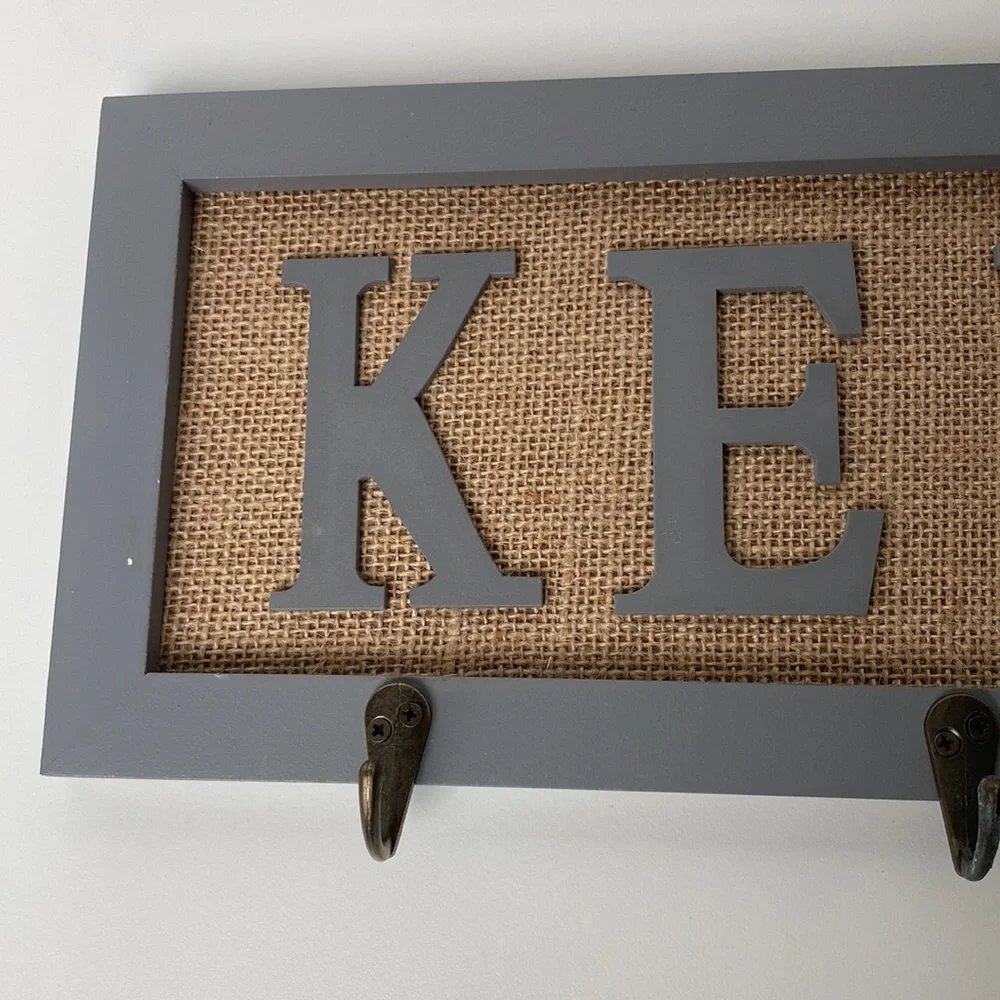 Decorative Gray Key Sign with Hooks